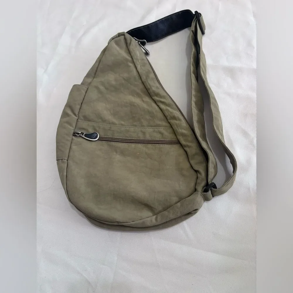 AmeriBag Healthy Back Bag | Distressed Nylon Sling | Olive Green | Small